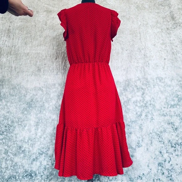 Banana Republic Red Midi Dress with Ruffle Sleeves - Picture 7 of 13